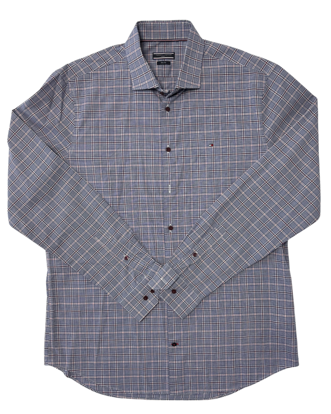 Tommy Hilfiger Tailored Navy & Maroon Plaid Shirt