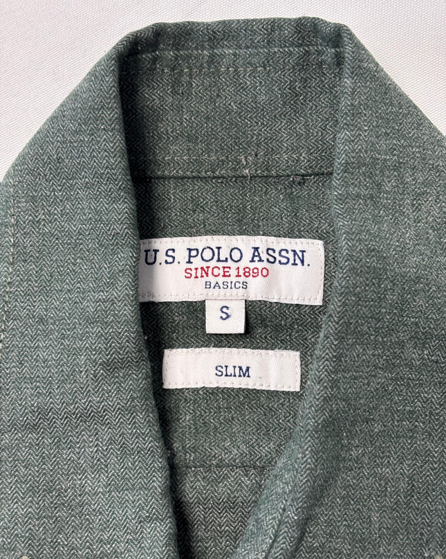 U.S. Polo Assn. Herringbone Textured Olive Green Shirt