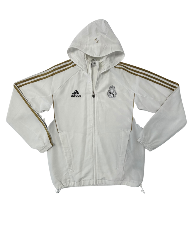 Adidas Real Madrid White Full-Zip with Gold Stripes Hooded Jacket