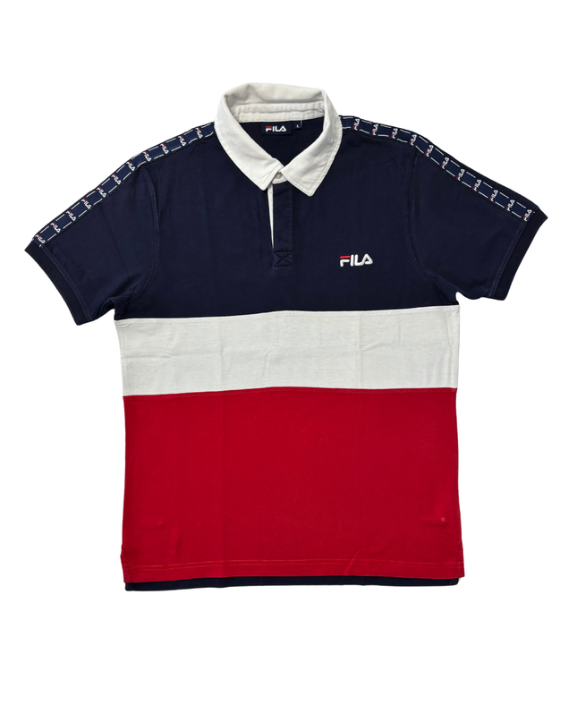 FILA Navy, White & Red Colorblock Heritage Polo Shirt - S