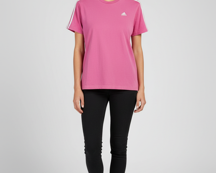 Adidas Pink 3-Stripe Short Sleeve Essential T-Shirt