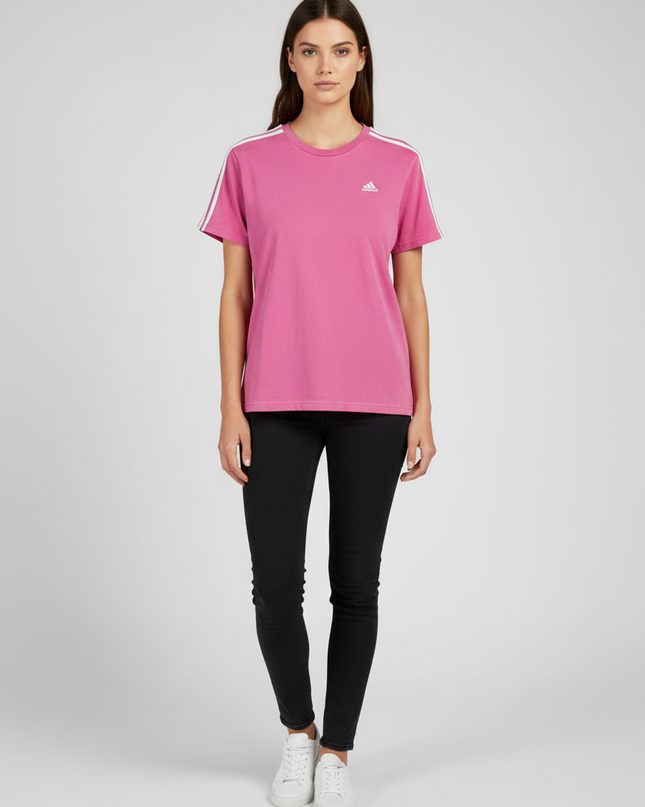 Adidas Pink 3-Stripe Short Sleeve Essential T-Shirt
