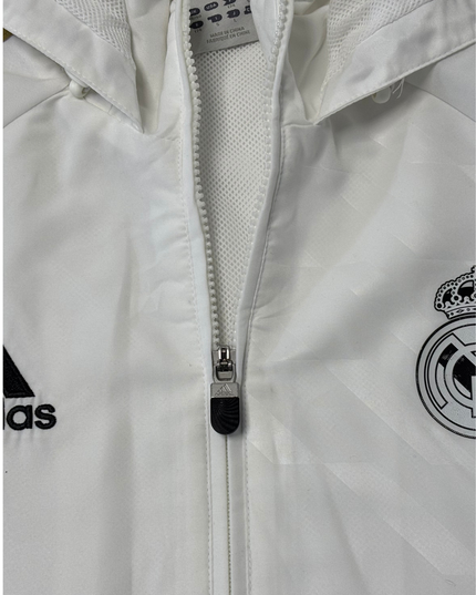 Adidas Real Madrid White Full-Zip with Gold Stripes Hooded Jacket