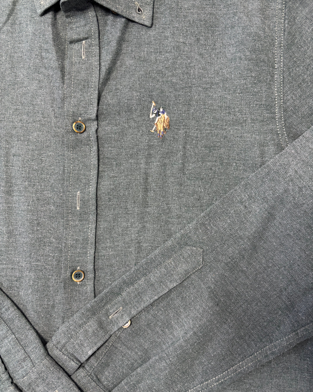 U.S. Polo Assn. Herringbone Textured Olive Green Shirt