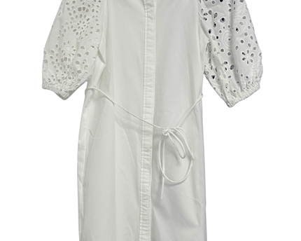 H&M White Broderie Anglaise Eyelet Puff Sleeve Tie-Waist Shirt Dress