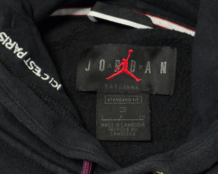 Jordan x Paris Saint-Germain Black & Maroon Color Block Fleece Hoodie