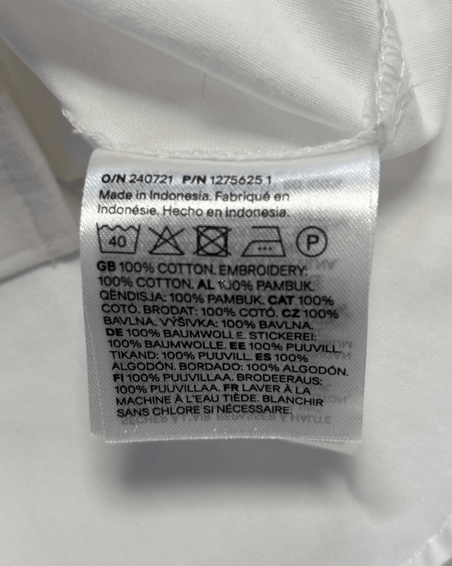 H&M White Broderie Anglaise Eyelet Puff Sleeve Tie-Waist Shirt Dress