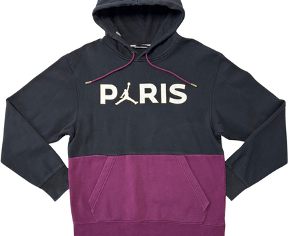 Jordan x Paris Saint-Germain Black & Maroon Color Block Fleece Hoodie