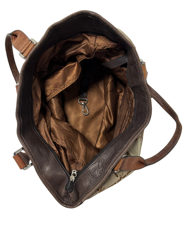 Longchamp Vintage Brown Jockey Logo Jacquard Tote Bag