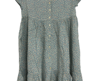 Ralph Lauren Blue Floral Cotton Button-Front Tiered Dress