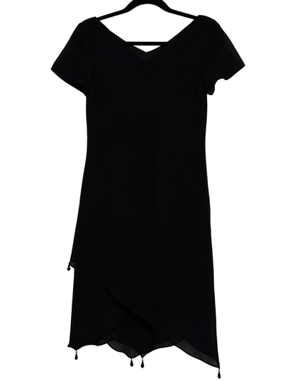 VIRGO PETITE Black Handkerchief Beaded Trim LBD Hem Dress