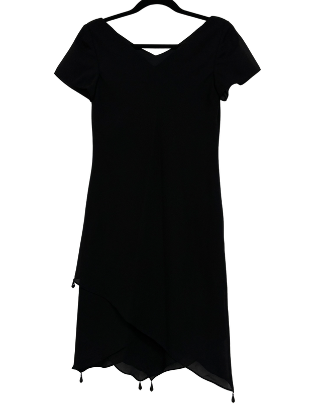 VIRGO PETITE Black Handkerchief Beaded Trim LBD Hem Dress