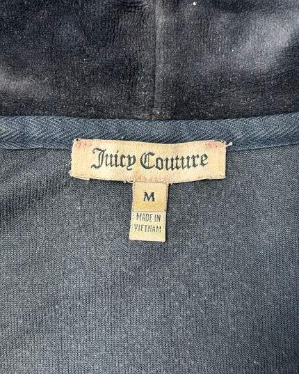 Juicy Couture Navy Blue Velour Gold Zip Detail Zip-Up Hoodie - L