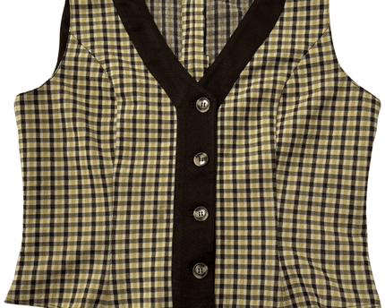 Vintage Checkered Brown & Mustard Pointed Hem Button-Up Vest