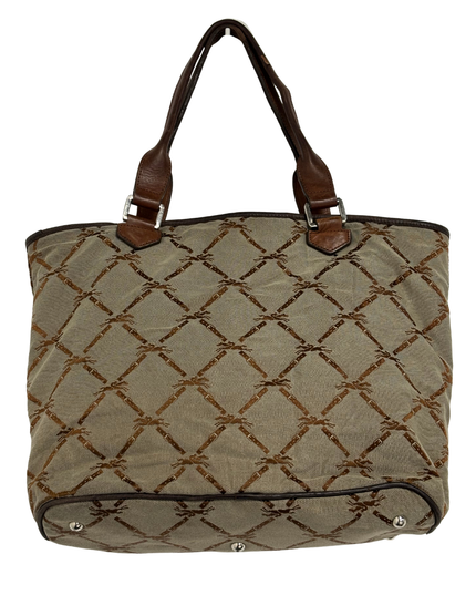 Longchamp Vintage Brown Jockey Logo Jacquard Tote Bag