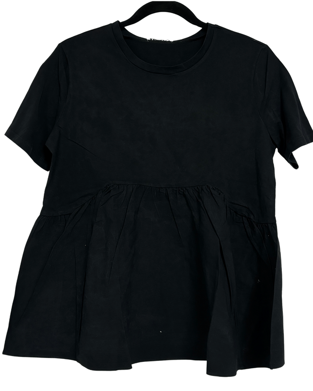 ZARA Black Short Sleeve Peplum Hem Knit T-Shirt