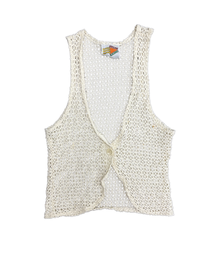 Sugar Kaine Vintage Cream Crochet Knit Vest - XXS