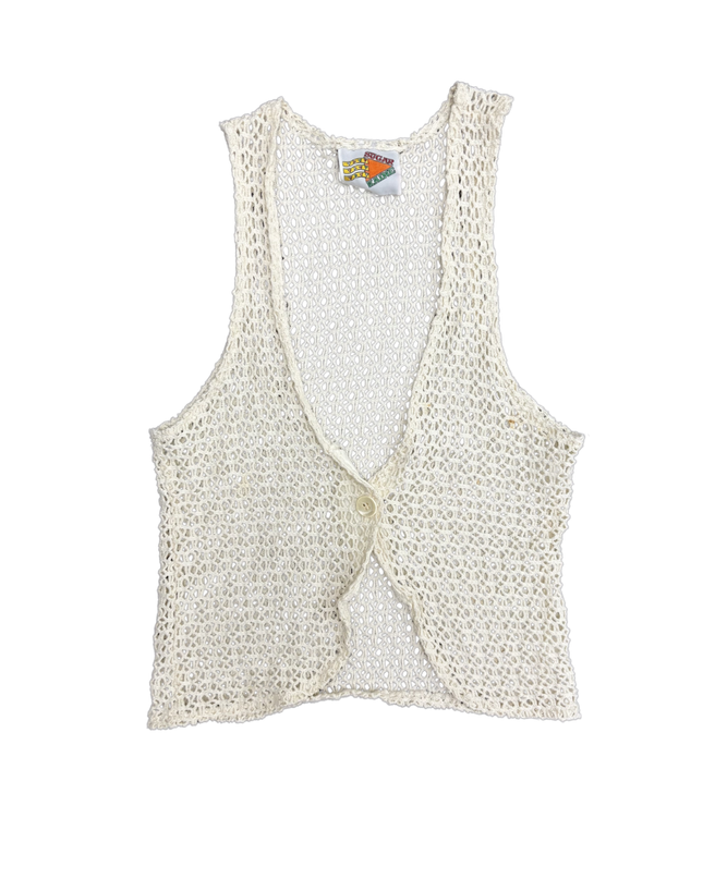 Sugar Kaine Vintage Cream Crochet Knit Vest - XXS