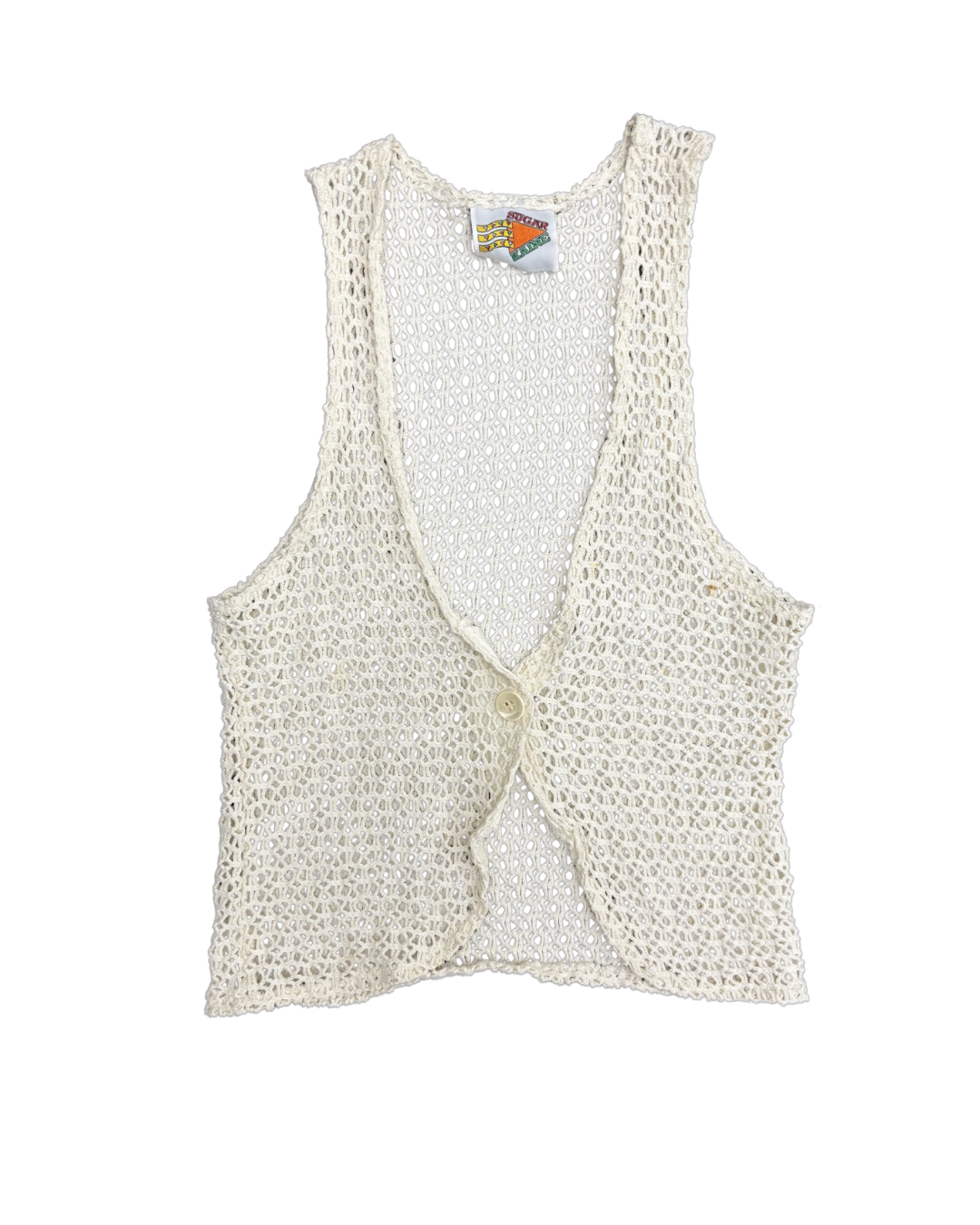 Sugar Kaine Vintage Cream Crochet Knit Vest - XXS