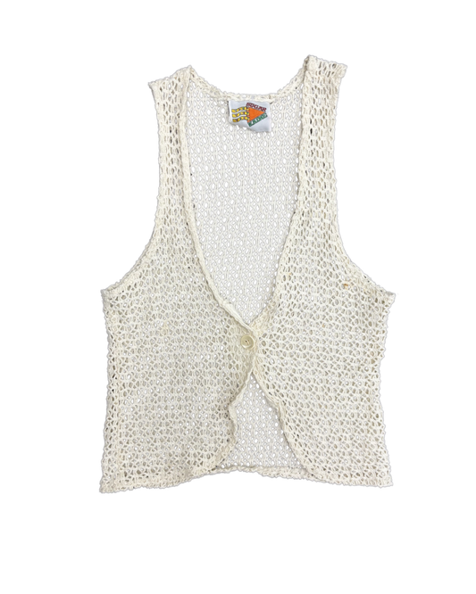 Sugar Kaine Vintage Cream Crochet Knit Vest - XXS
