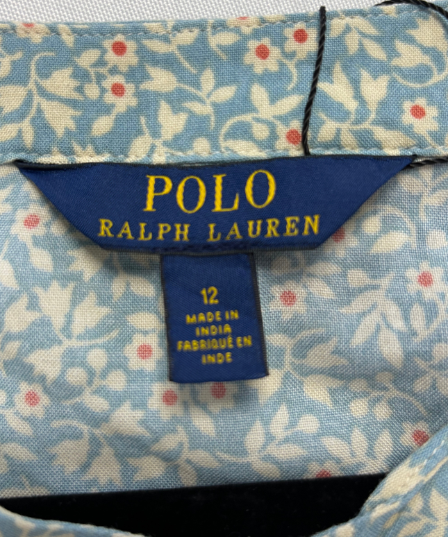 Ralph Lauren Blue Floral Cotton Button-Front Tiered Dress