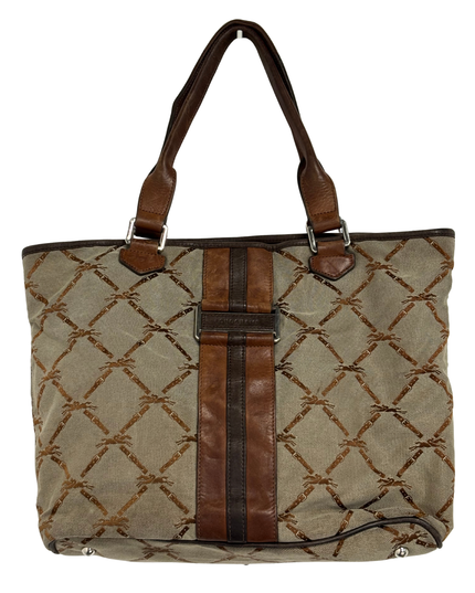 Longchamp Vintage Brown Jockey Logo Jacquard Tote Bag