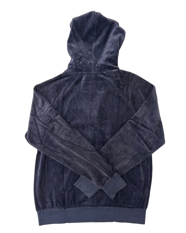 Juicy Couture Navy Blue Velour Gold Zip Detail Zip-Up Hoodie - L