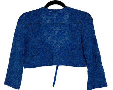 Luc Fontaine Royal Blue Floral Lace Cropped Bolero Jacket - XS