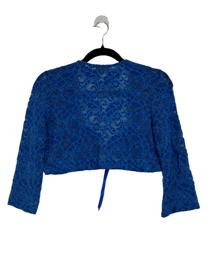 Luc Fontaine Royal Blue Floral Lace Cropped Bolero Jacket - XS