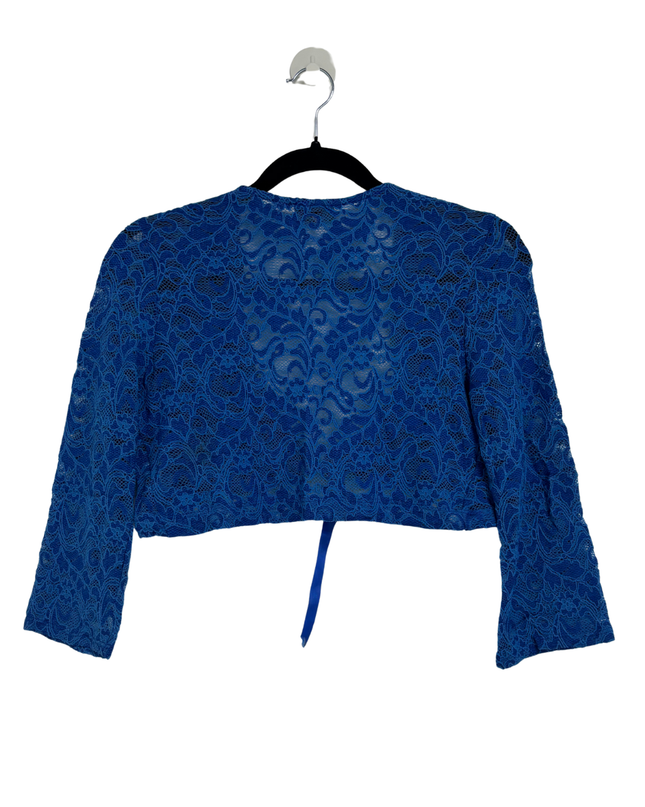 Luc Fontaine Royal Blue Floral Lace Cropped Bolero Jacket - XS
