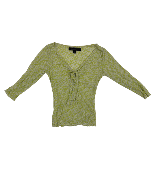Express Design Studio Green Abstract Print Tie-Front Blouse - XXS