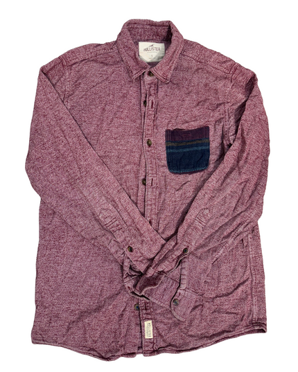 Hollister Red Button-Up Shirt with Contrasting Pocket - S