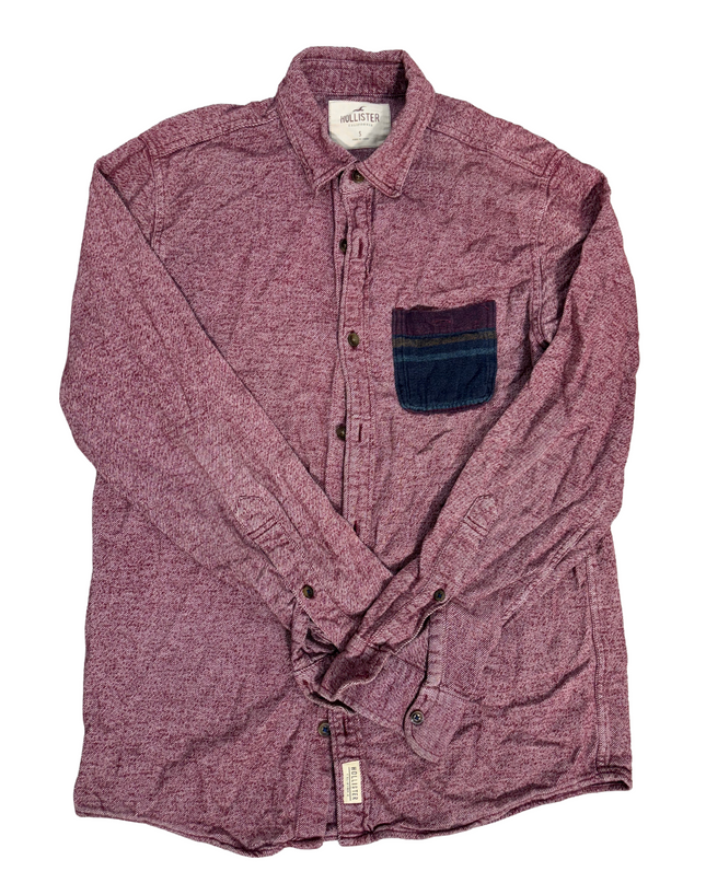 Hollister Red Button-Up Shirt with Contrasting Pocket - S