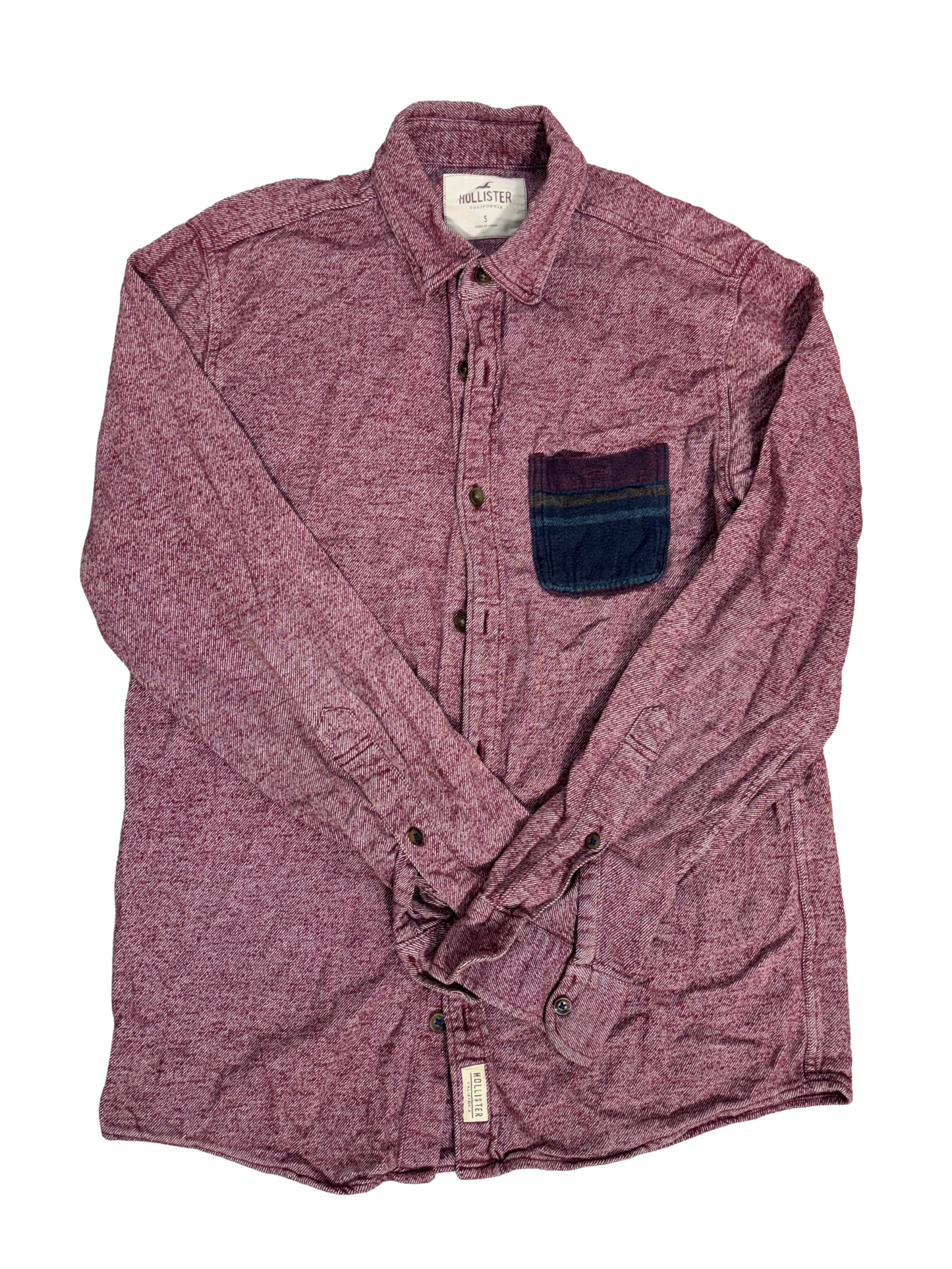 Hollister Red Button-Up Shirt with Contrasting Pocket - S