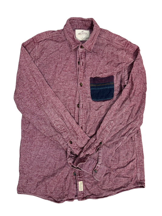 Hollister Red Button-Up Shirt with Contrasting Pocket - S