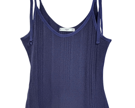 MNG Suit Navy Blue Ribbed Tie-Strap Knit Camisole Top