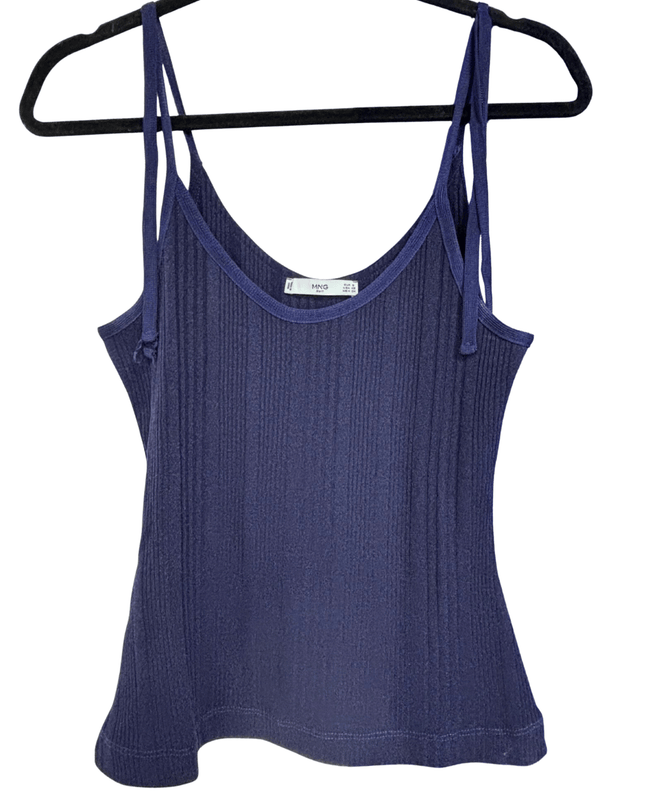 MNG Suit Navy Blue Ribbed Tie-Strap Knit Camisole Top