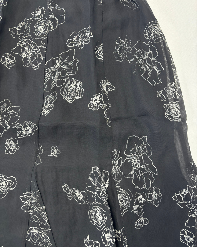 Kathie Lee Collection Black & White Floral A-Line Midi Skirt - XS | Waist: 25"