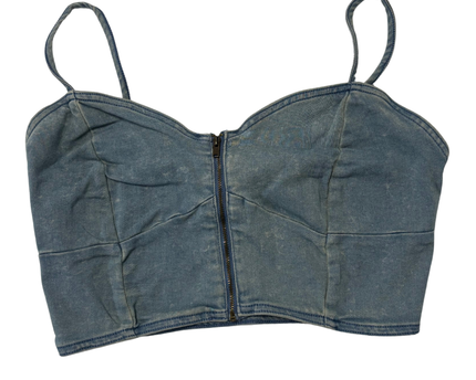 Bongo Blue Denim Zip-Front Bustier Crop Top - XS