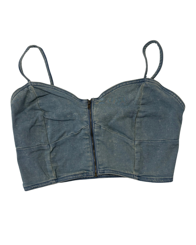 Bongo Blue Denim Zip-Front Bustier Crop Top - XS
