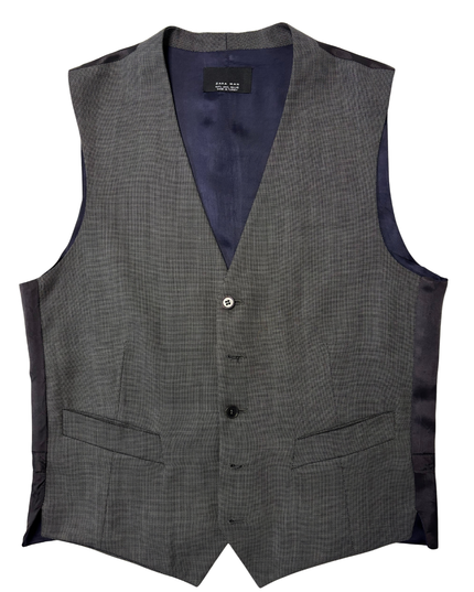 ZARA MAN Charcoal Grey Micro-Check Tailored Waistcoat