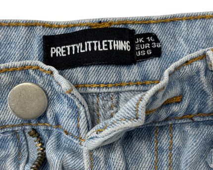 PrettyLittleThing High-Waist Distressed Light Blue Denim Shorts - S | Waist: 28"