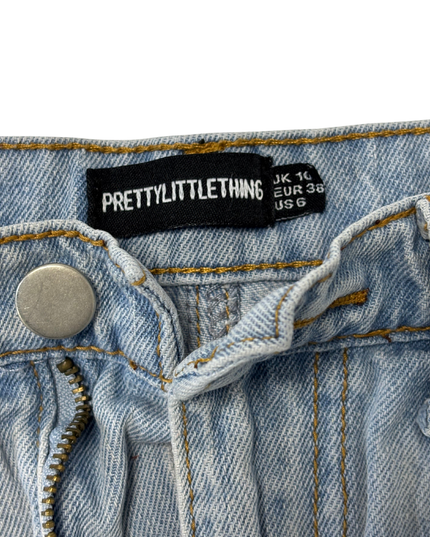 PrettyLittleThing High-Waist Distressed Light Blue Denim Shorts - S | Waist: 28"