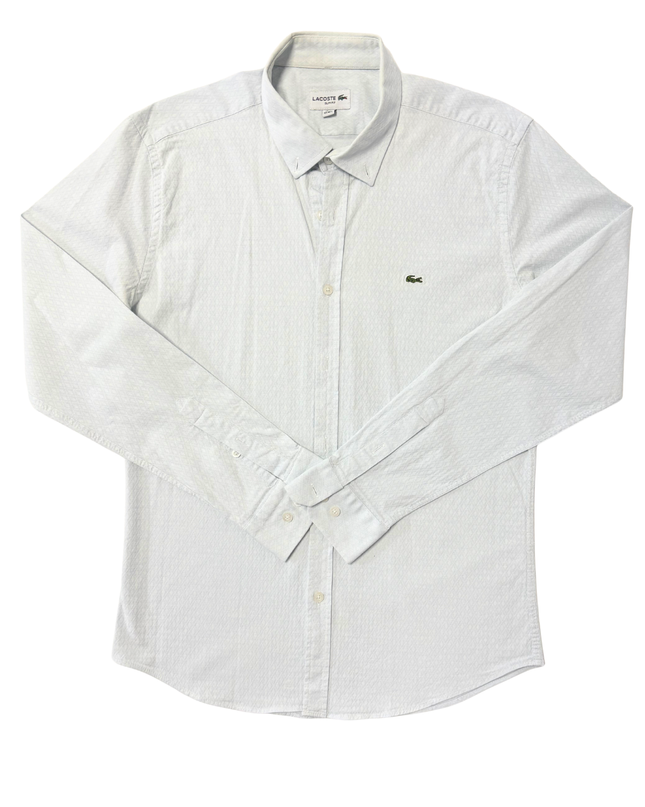 Lacoste Slim Fit White Textured Long-Sleeve Dress Shirt
