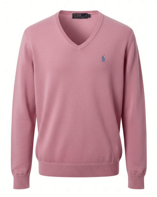Ralph Lauren Pink V-Neck Pima Cotton Sweater