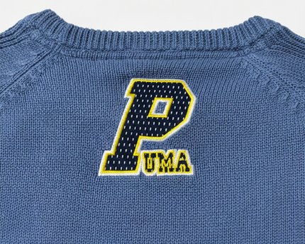 Puma Blue Varsity Style Knit Crew Neck Sweater
