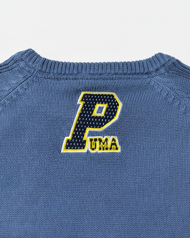 Puma Blue Varsity Style Knit Crew Neck Sweater