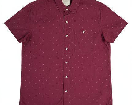 American Eagle Maroon Short Sleeve Geometric Print Button-Down Shirt