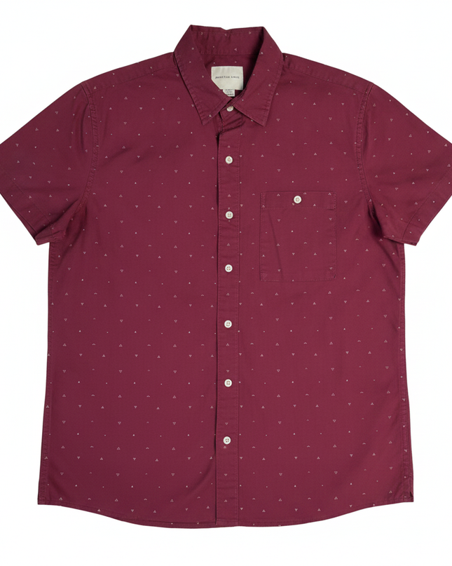 American Eagle Maroon Short Sleeve Geometric Print Button-Down Shirt