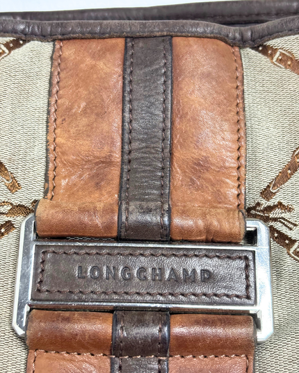 Longchamp Vintage Brown Jockey Logo Jacquard Tote Bag